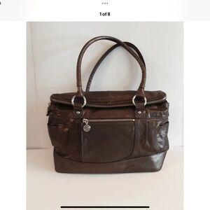 Donald Pliner Leather Light Brown Purse W/Silver Logos- Pristine condition